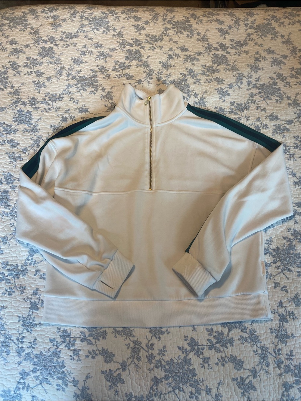 Varley Raymar Half Zip White Navy Forest Green Sweatshirt Size Large